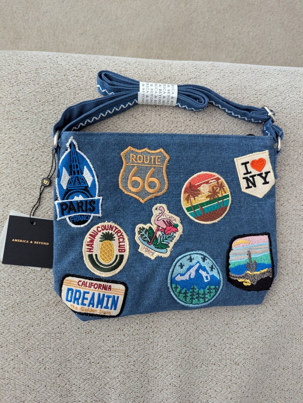 America & Beyond Crossbody Jean Zipper Bag